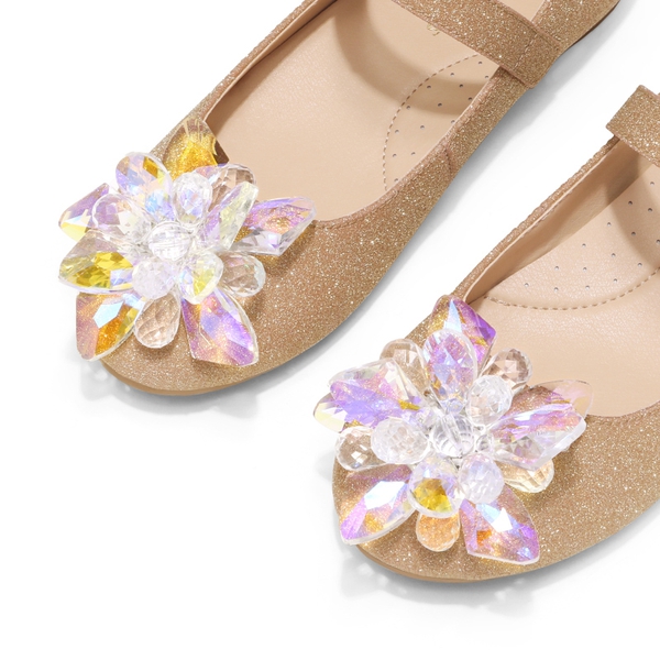 Girls Bow Glitter Princess Ballet Flats - GOLD GLITTER - 3